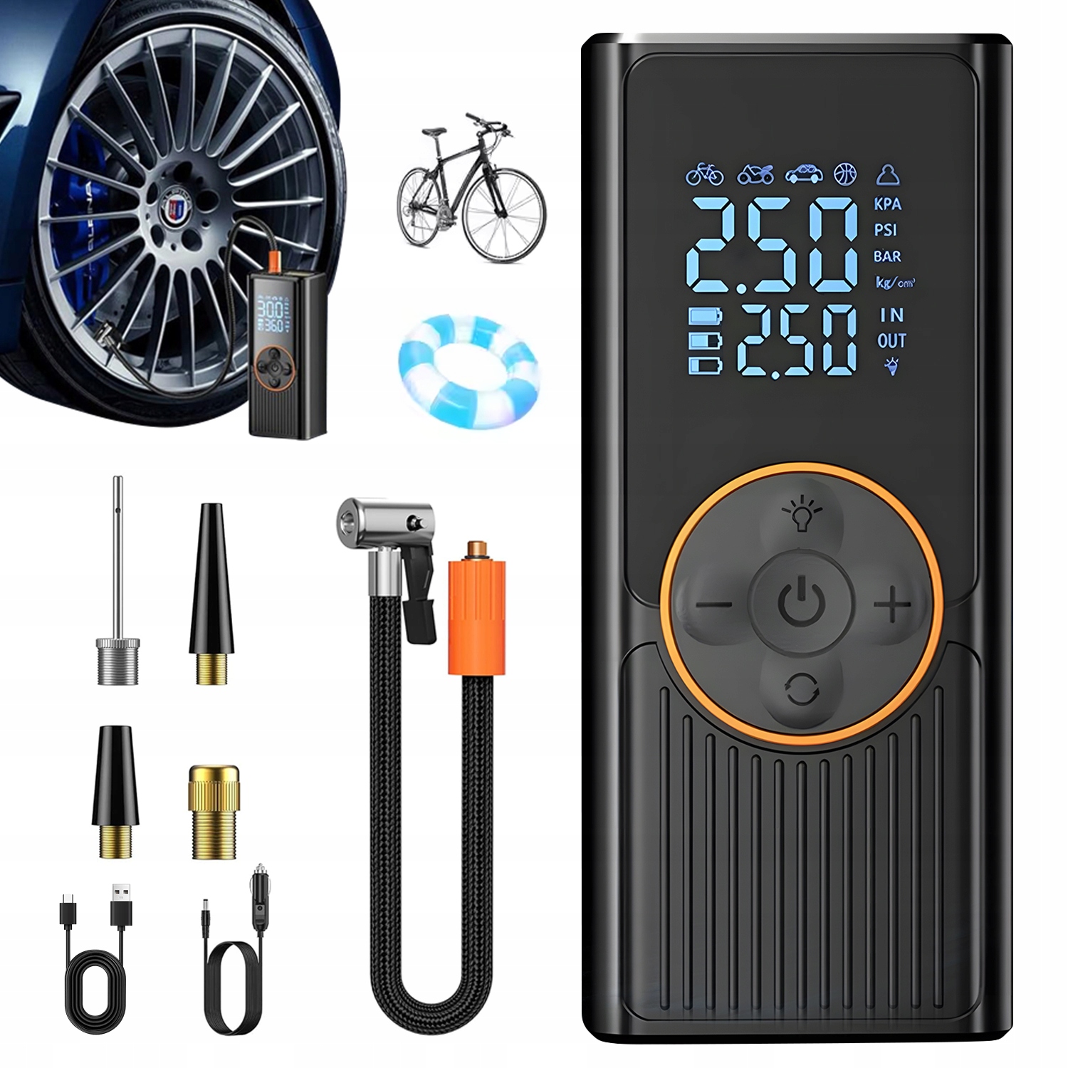 Elektrická Pumpa 150 Psi 36 L Min S Led A 4 Koncovkami