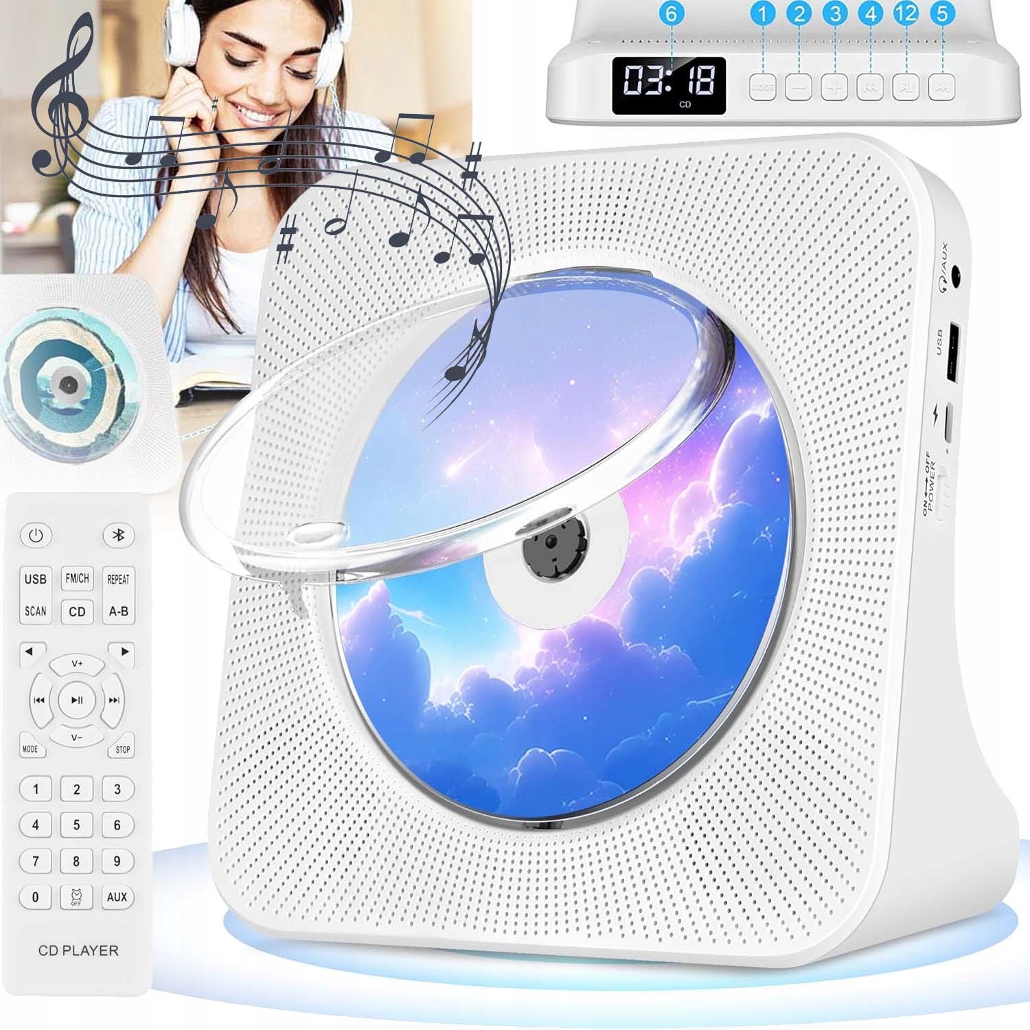 CD Přehrávač Přenosný Rádio Fm Přehrávač Reproduktory Bluetooth Hi-fi Dálkové Ovládání