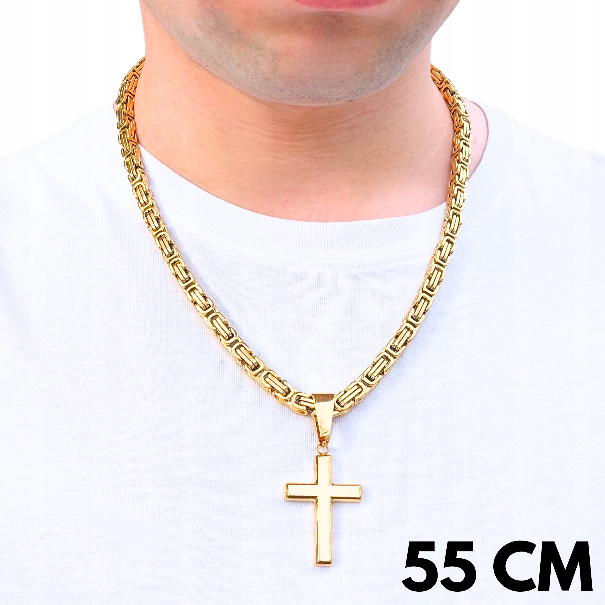 Set Královský zlatý řetěz 4 mm přívěsek Clean Cross Jednoduchý křížek