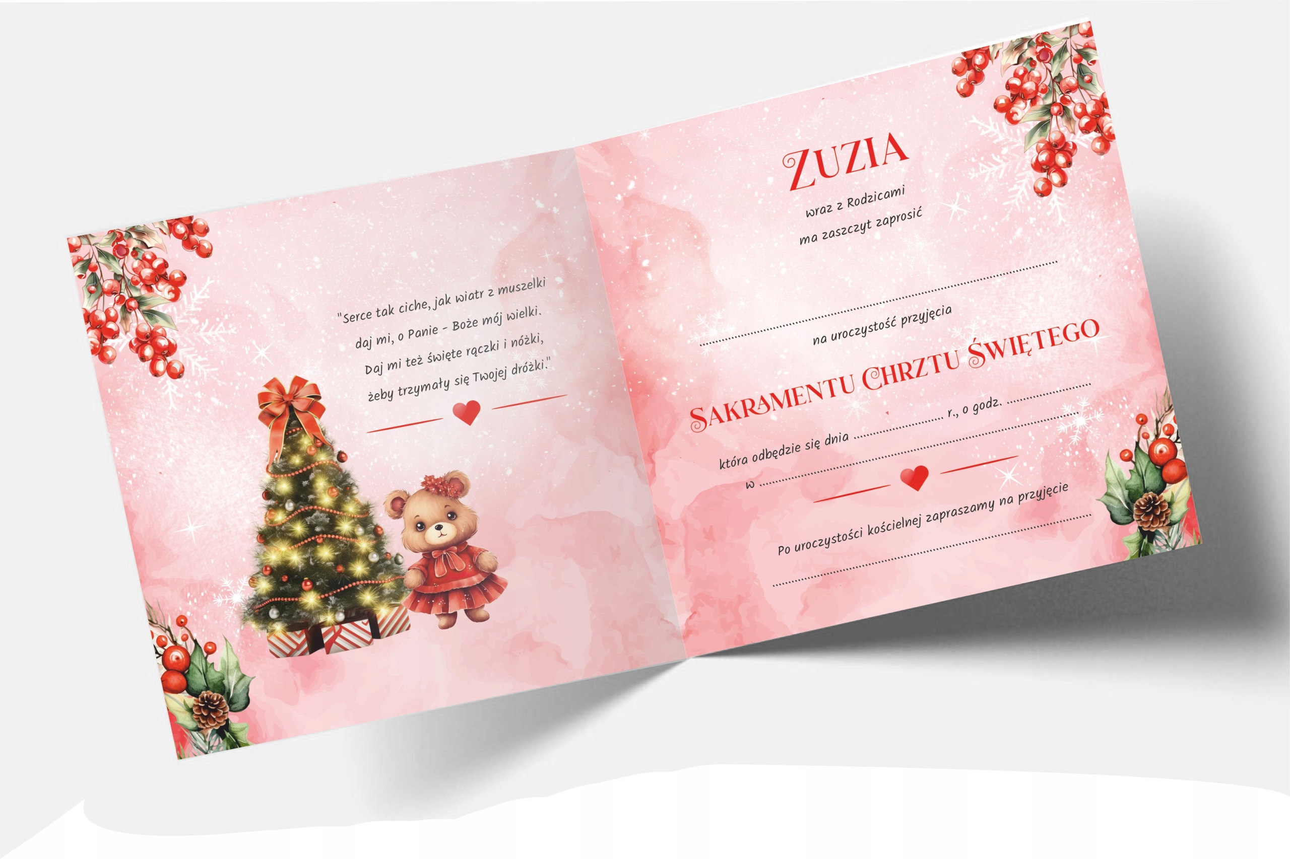 ZAPROSZENIE NA CHRZEST + KOPERTA + IMIĘ DZIECKA WERSJA ZIMOWA / ŚWIĄTECZNA EAN (GTIN) 5905965236509