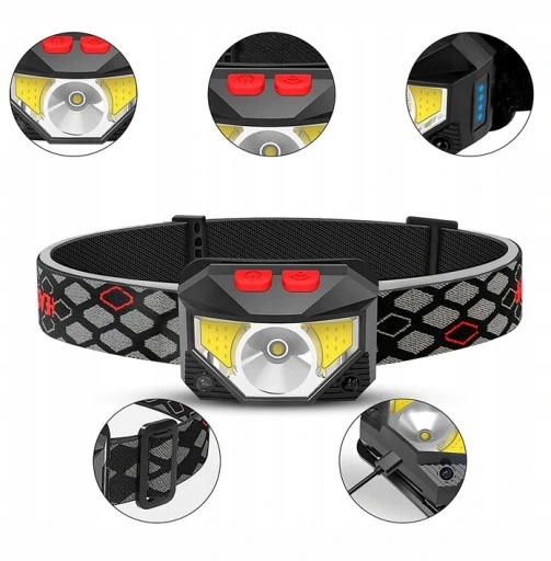 LATARKA CZOŁOWA NA GŁOWĘ AKUMULATOROWA CZOŁÓWKA ŁAD USB Waga produktu z opakowaniem jednostkowym 0.087 kg