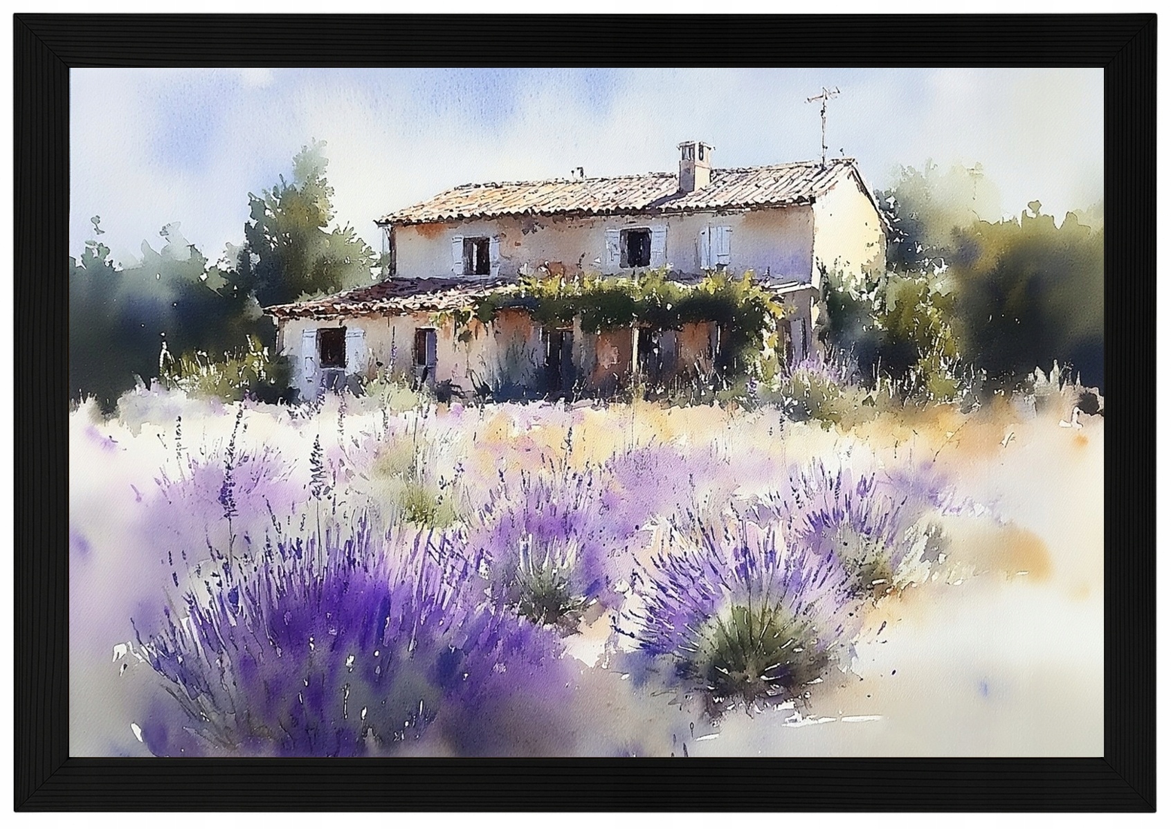 Plakát Rámeček Dřevo Krajina Vesnice Francie Dům Vila Zahrada Levandule 60x40