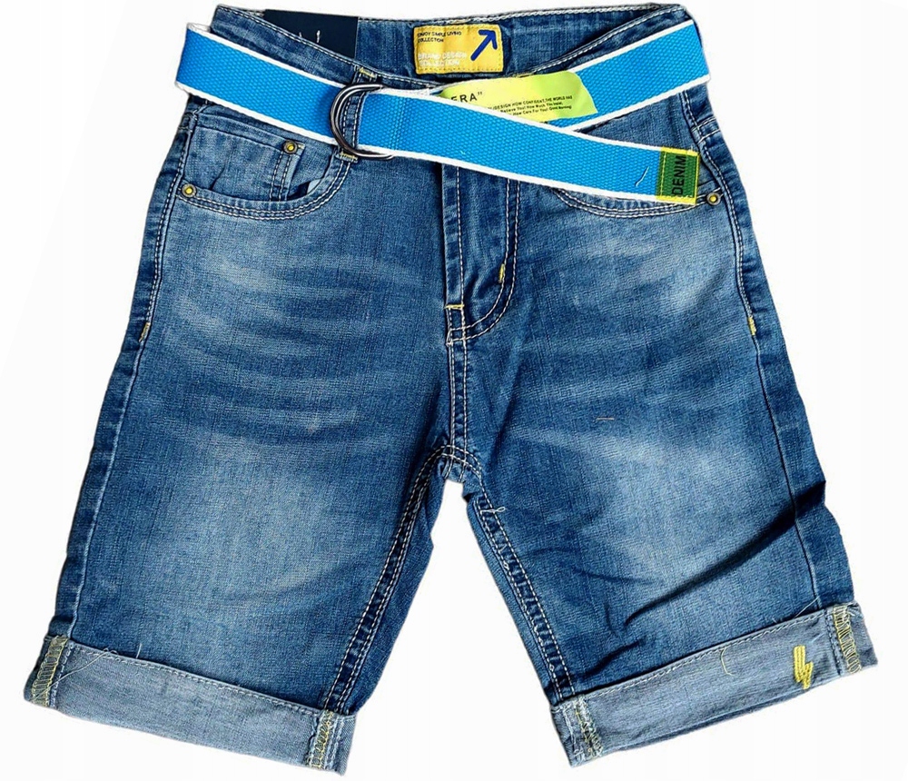 

146-152 Krótkie Spodenki Szorty Jeans pasek Lato