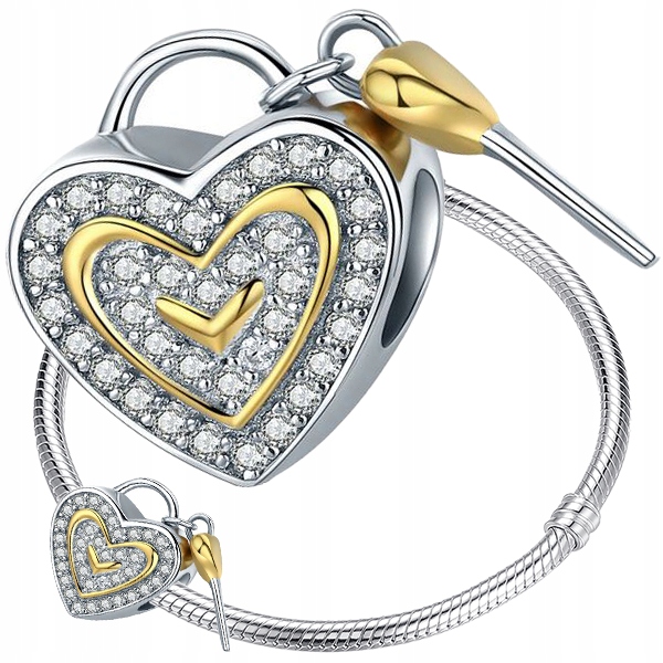 

Charms srebro 925 Serce Kłódka zawieszka koralik