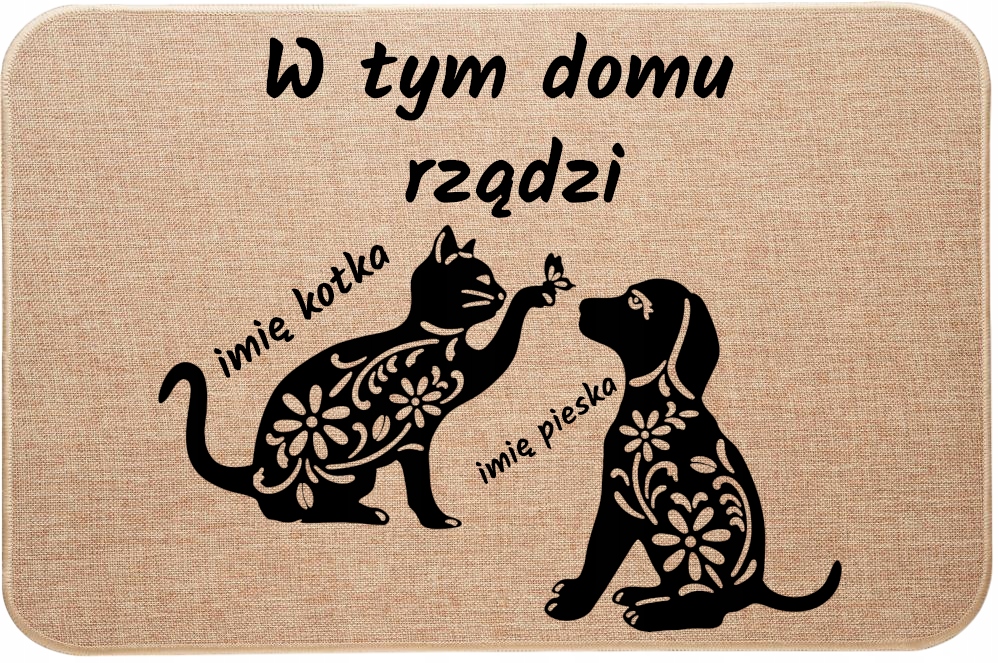 Stierač Dverí z ľanu Personalizovaný V tomto dome vládne meno mačky psa