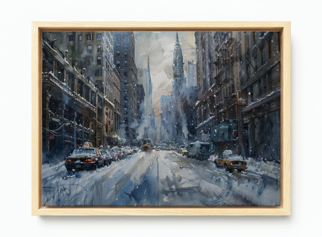 Obraz Rám Americký Box Město New York Manhattan Ulice Zima Sníh 60x40