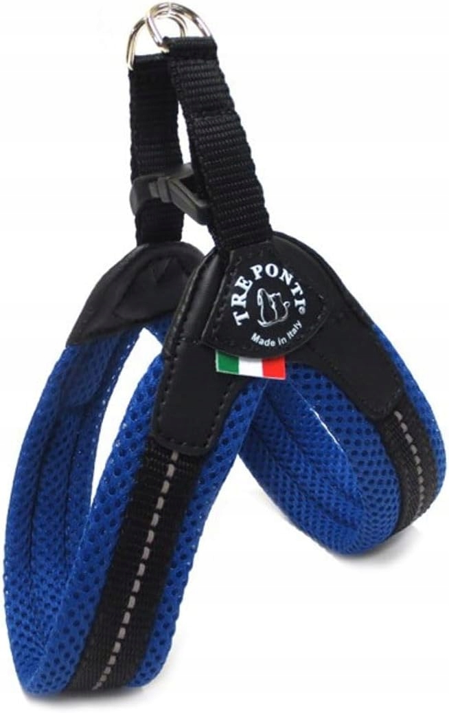 Postroj pro velkou kočku 43-53 cm Tre Ponti modrý, měkký, prodyšný