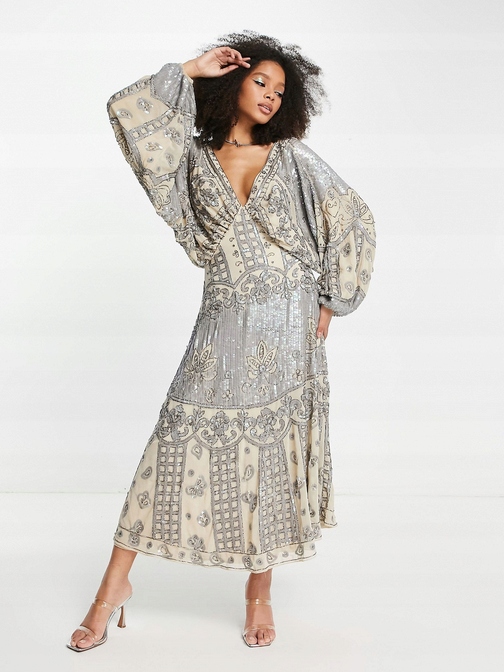 Zdobená Flitrová Koktejlová Šaty Design Pro Plnoštíhlou Ženu 46 3XL