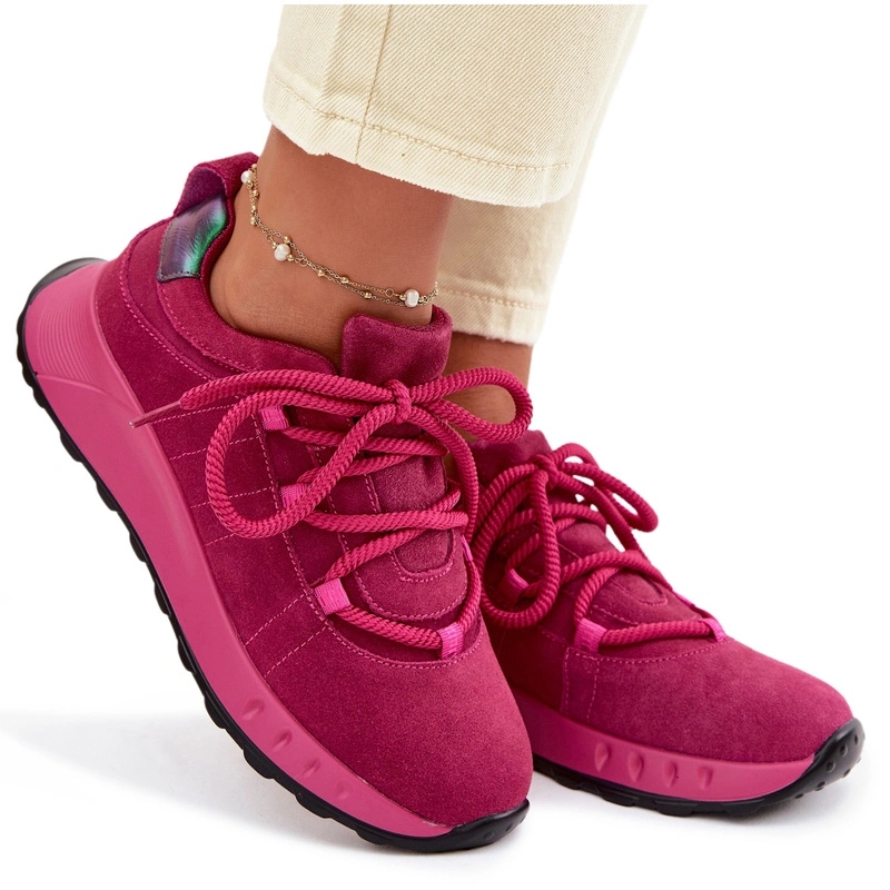 Dámské Tenisky Z Semišové Kůže, Silné Šněrování, Lehké, Pohodlné, Fuchsiové, Velikost 38