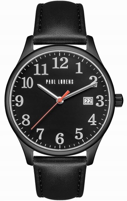 Pánské hodinky Paul Lorens quartzový ciferník černý řemínek černý 41 mm