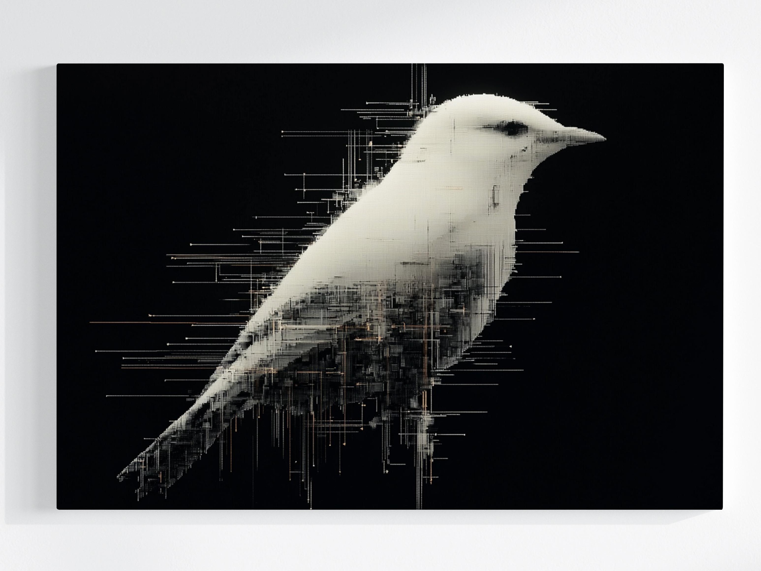 Obraz Na Plátně Canvas Grafika Digital Pixel Glitch Art Ptak B&w 120x80