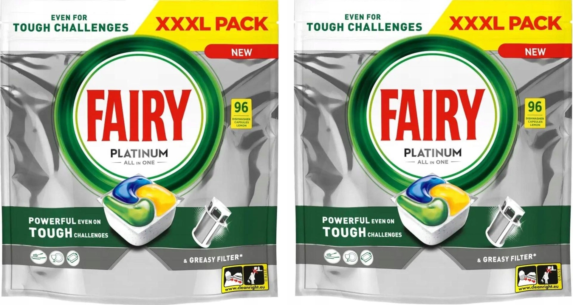 Fairy Platinum All in One Lemon Kapsułki do zmywarki 192 szt 2x96 sztuk