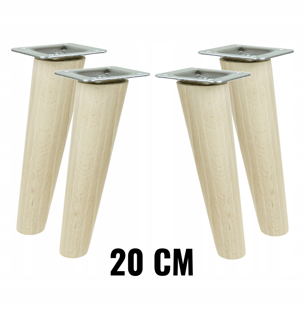 

4 x nogi nóżki drewniane 20 cm z blachą montażową