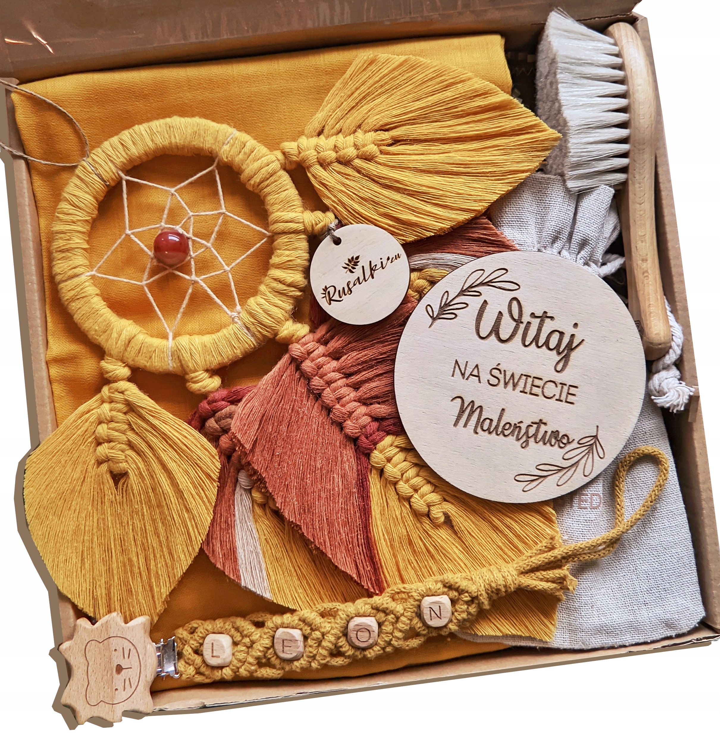 dárek na babyshower, baby box lapač snů žlutý