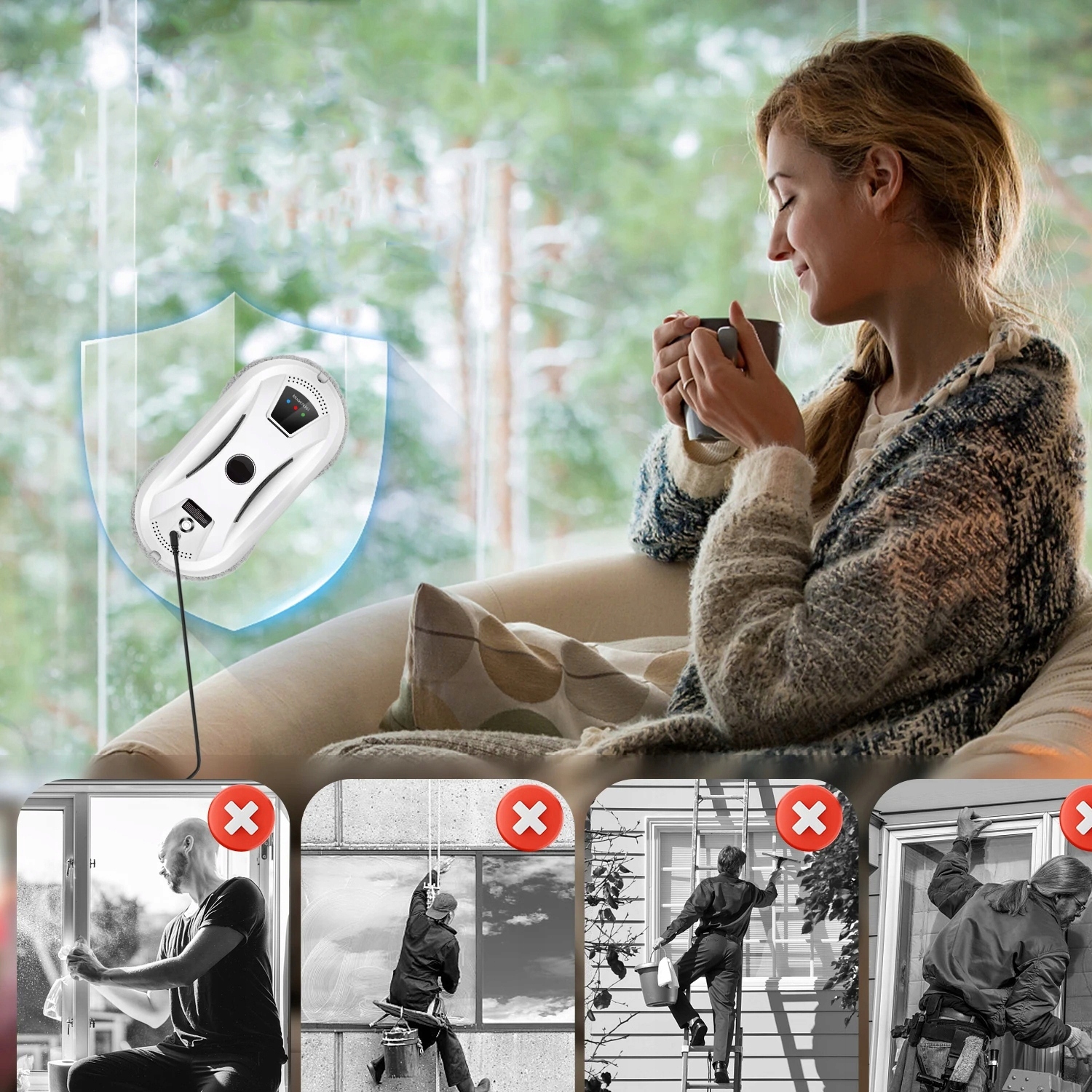 ROBOT MYJĄCY SZYBY OKNA LUSTRA GLAZURY INTELIGENTY AUTOMATYCZNE MYCIE SZYB Kolor dominujący biały