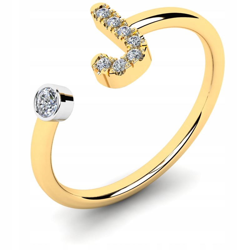 

Pierścionek Złoty Literka J Z Cyrkoniami