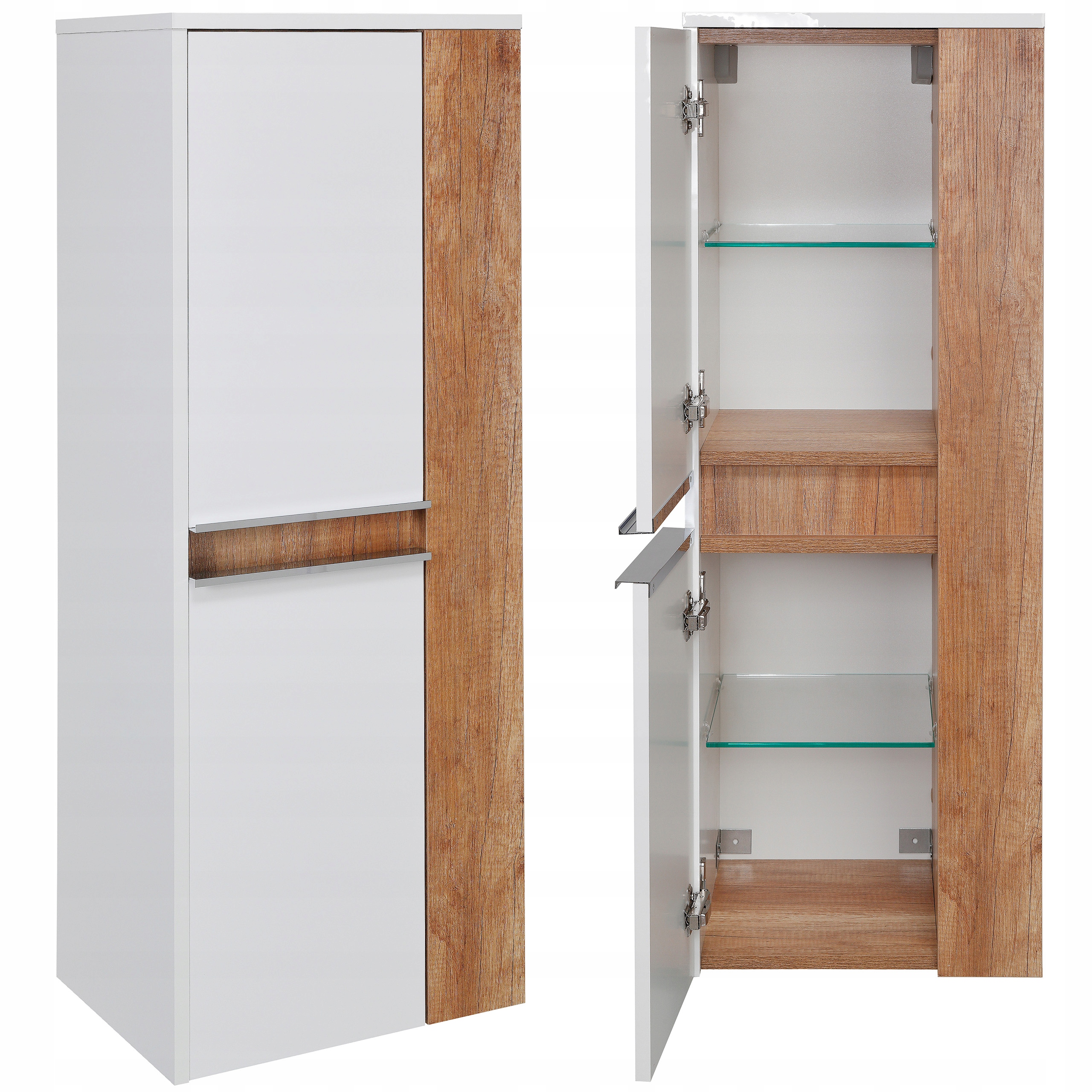 Zestaw mebli łazienkowych szafka pod umywalkę z umywalką 60 cm słupek 40 cm Kolor frontów biały