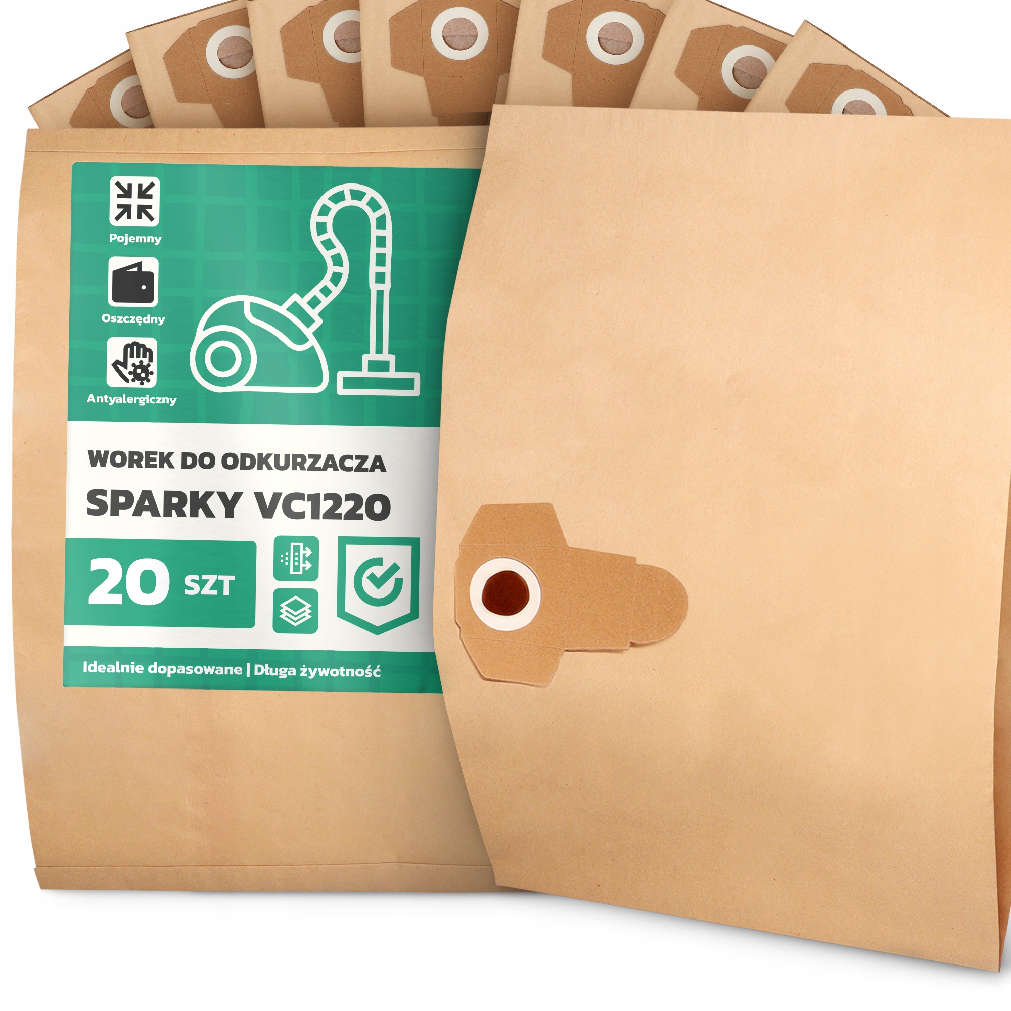 20 x Sáček Do Vysavače Sparky VC1220 Papírový 2-vrstvový Sáček Sáčky 2A