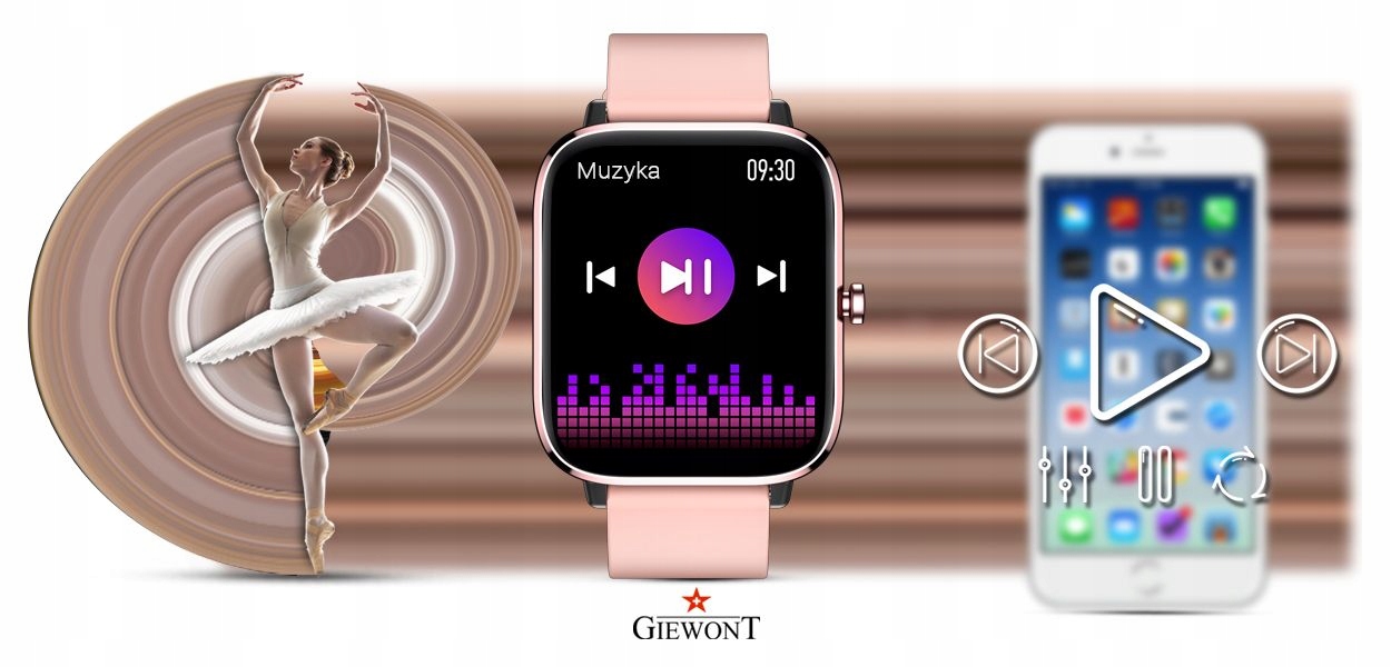 Smartwatch Giewont GW230-1 Różowe Złoto-Różowy Przekątna ekranu 1.7