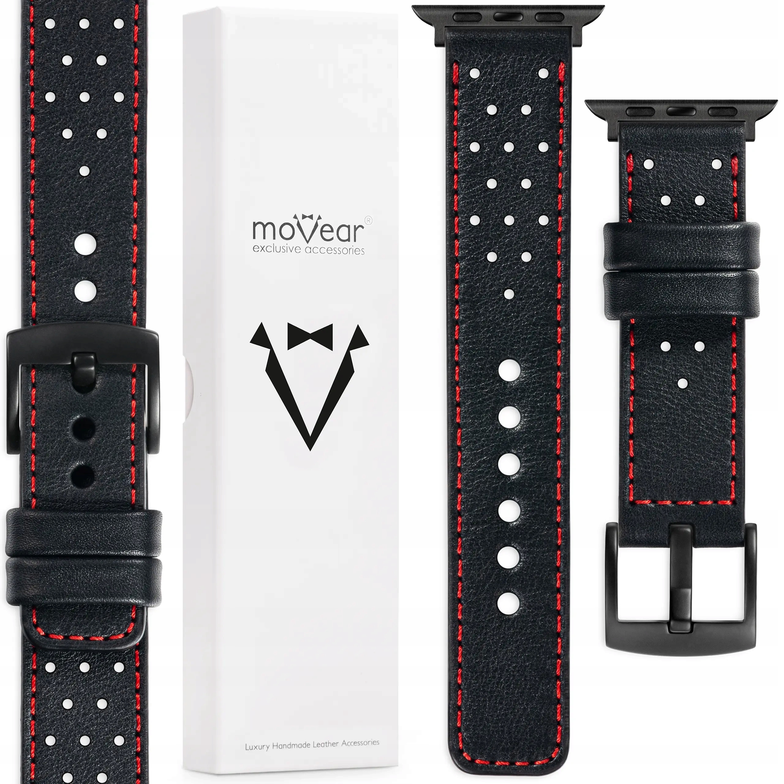 Kožený řemínek pro Apple Watch 42/41/40/38mm Polský Černý Movear