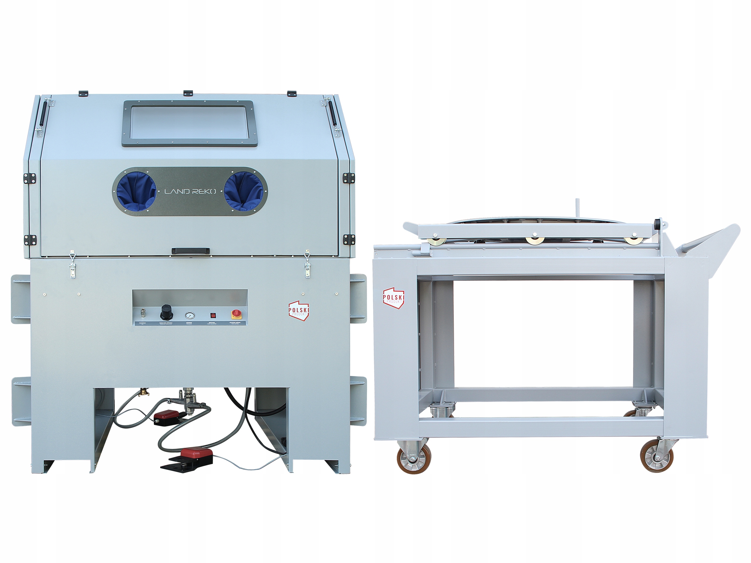 ПОЛЬСКАЯ ПЕСКОСТРУЙНАЯ МАШИНА С ПОВОРОТНЫМ СТОЛОМ И ТЕЛЕЖКОЙ