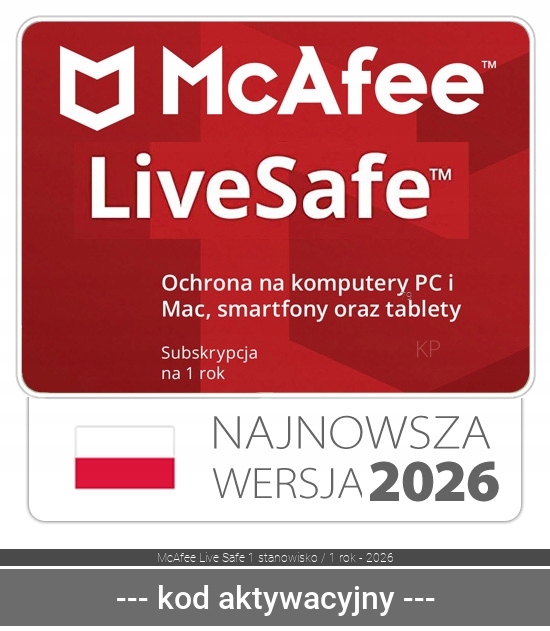 McAfee Antywirus McAfee Live Safe 2026 1 st. / 12 miesięcy ESD