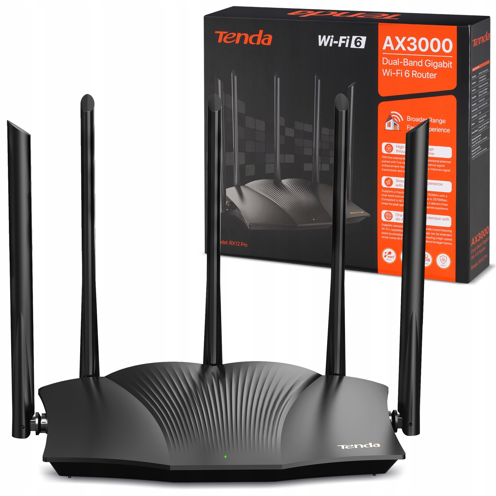 Router Tenda RX12 Pro WiFi 6 AX3000 Gigabit 5 anten 6dBi