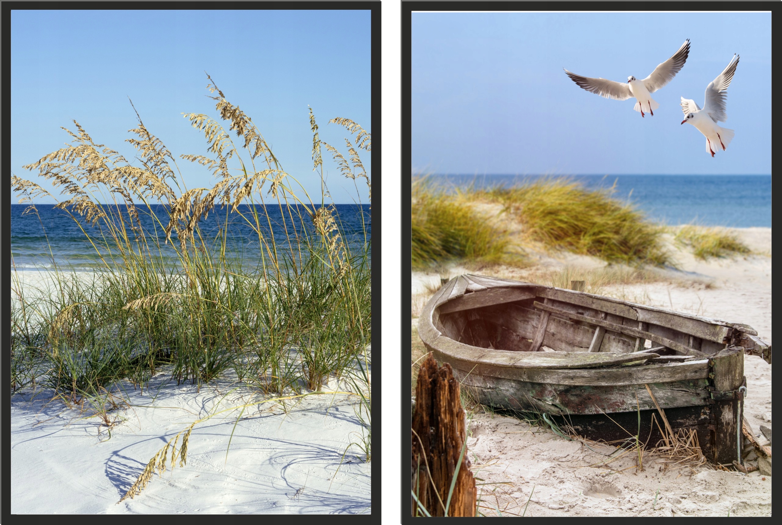 

Obraz plakat dyptyk 60x40 bałtyk plaża mewa łódka