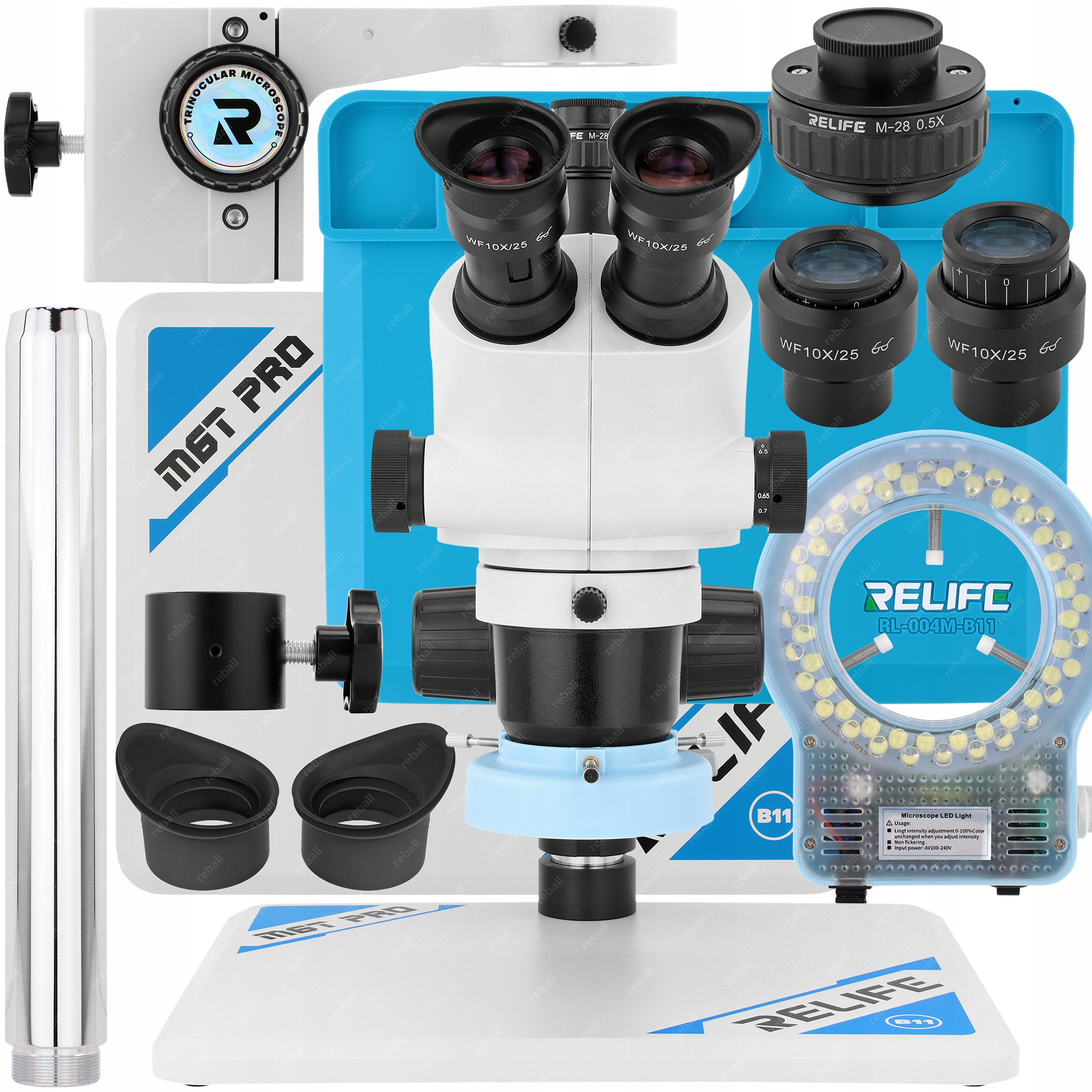 Stereoskopický Mikroskop Relife M6T PRO-B11 Servisní Led Osvětlení 6x-65x