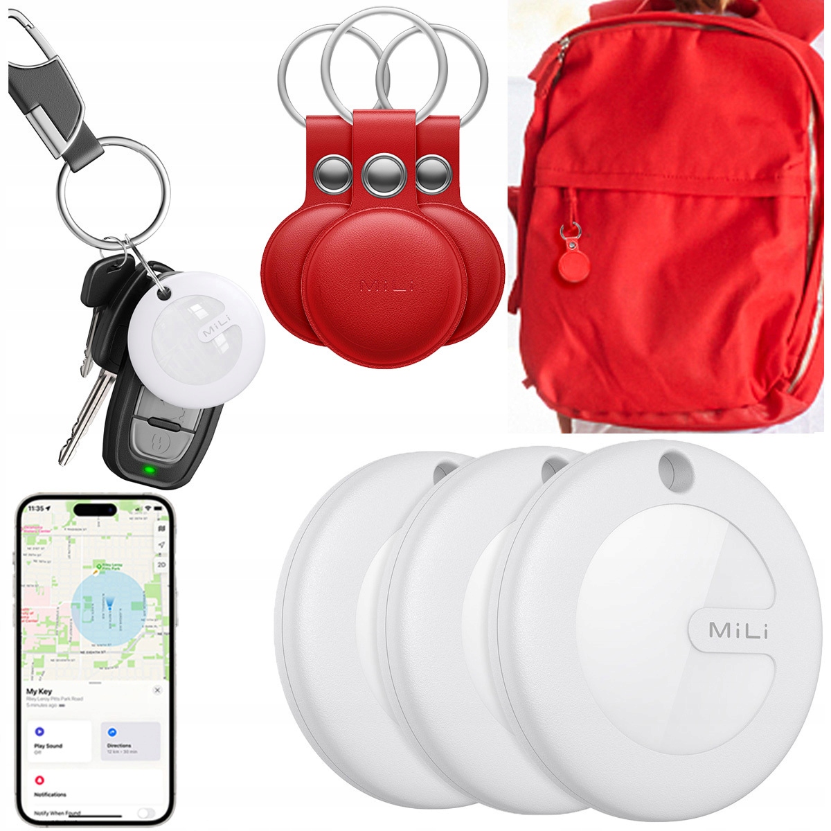 Gps lokátor 3x MiTag MiLi pro iOS 3x Pouzdro Přívěsek Na Klíče pro psa, klíče, batoh