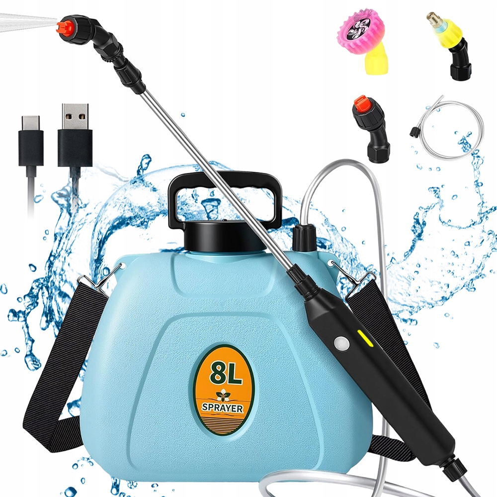 Akumulátorový ruční tlakový postřikovač 8 l s páskem, 3 režimy