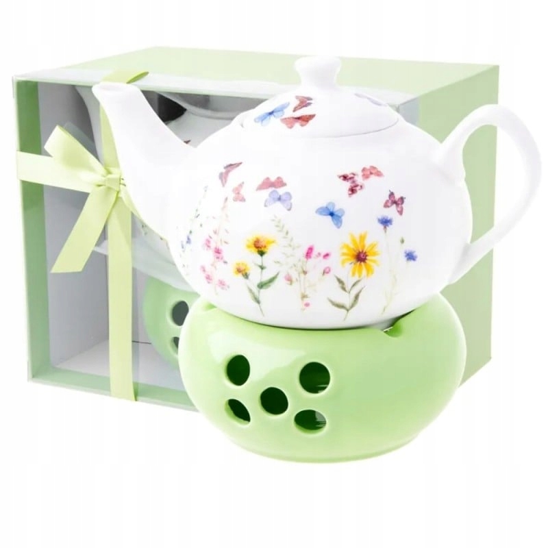 Porcelánová Konvice S Květinami A Ohřívačem, Čajová Konvička, 1 L