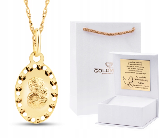 ZŁOTY MEDALIK ŁAŃCUSZEK CHRZEST KOMUNIA ŚWIĘTA 333