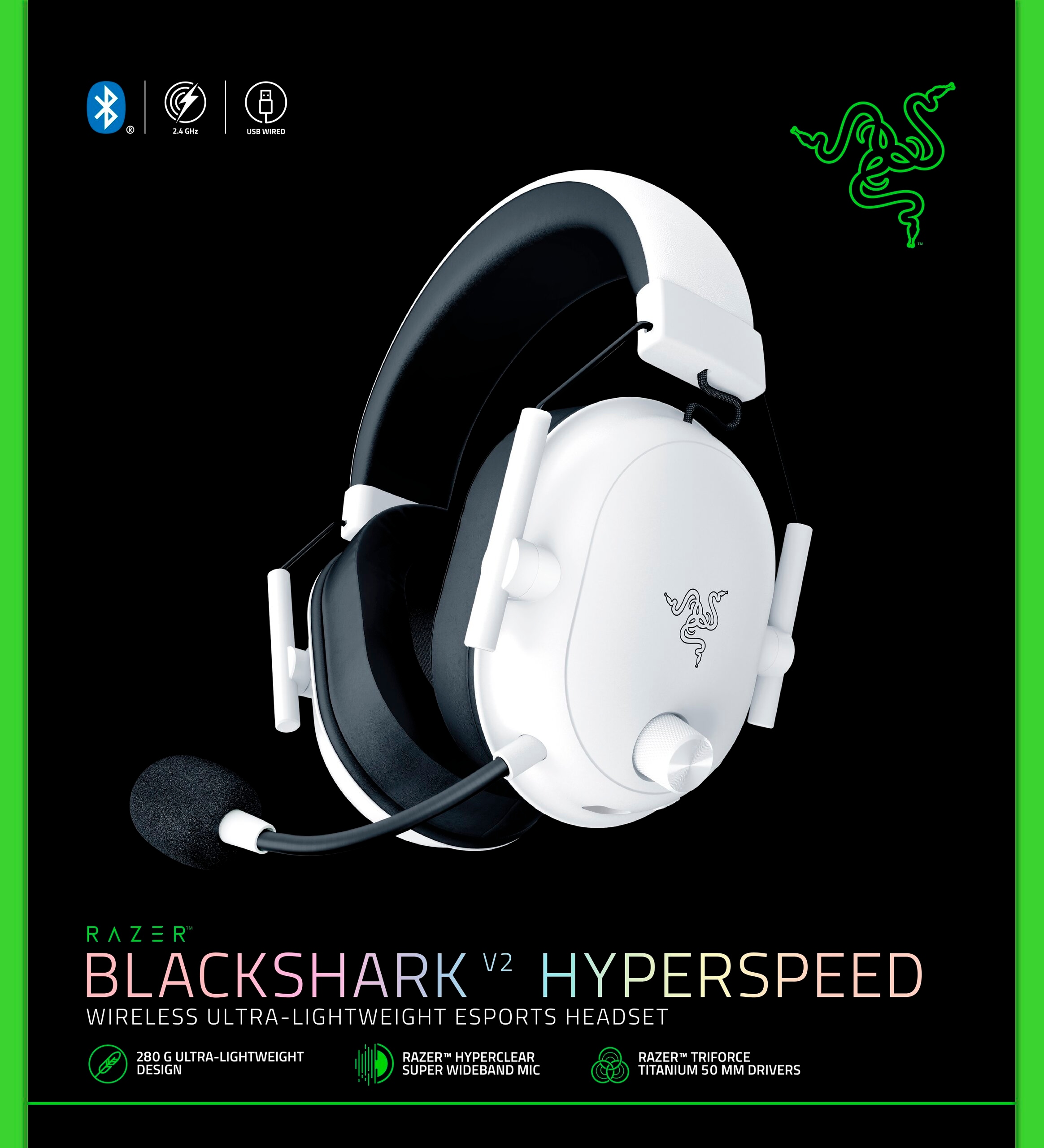Bezdrôtové slúchadlá na uši Razer BlackShark V2 HyperSpeed biele