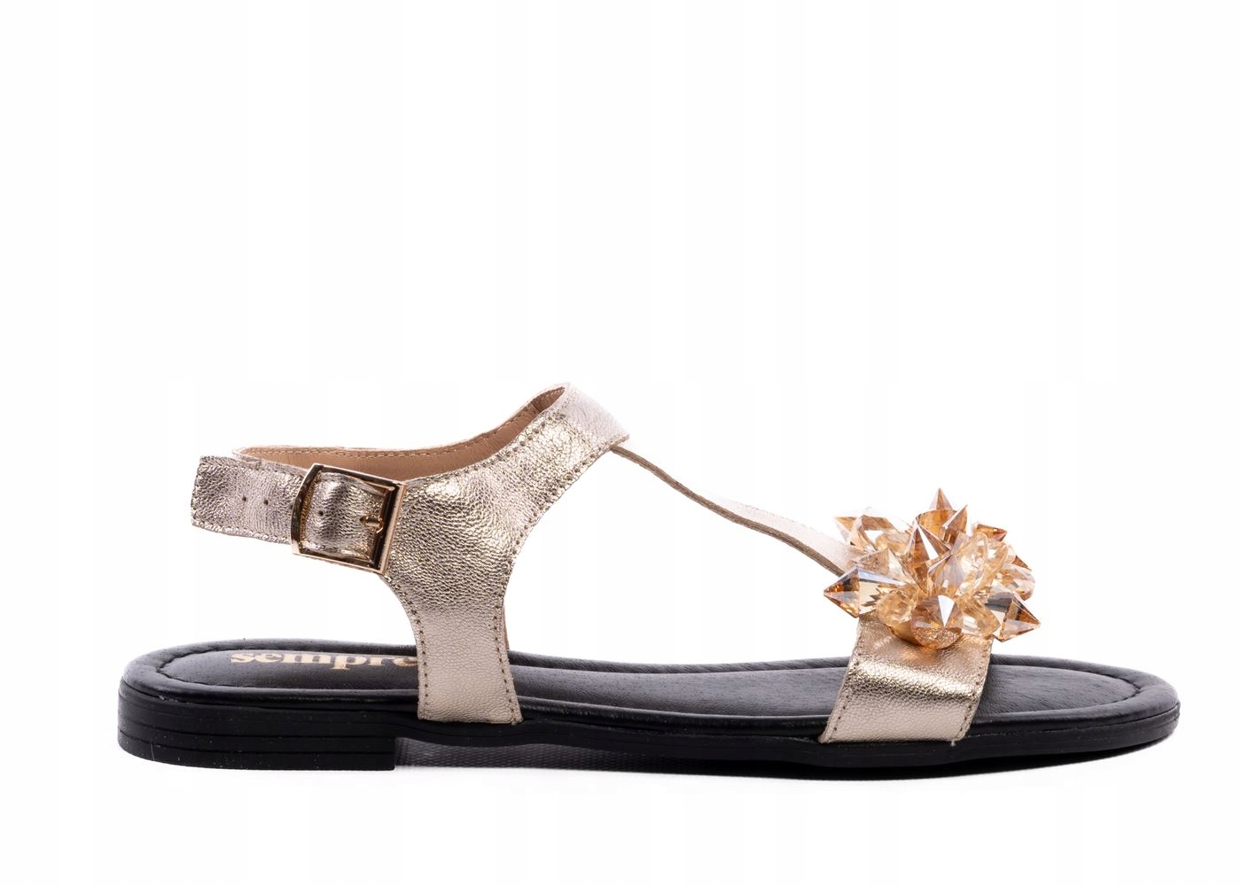 Zlaté Černé Sandály Na Plochém Podpatku S Elegantním Zirkony 39