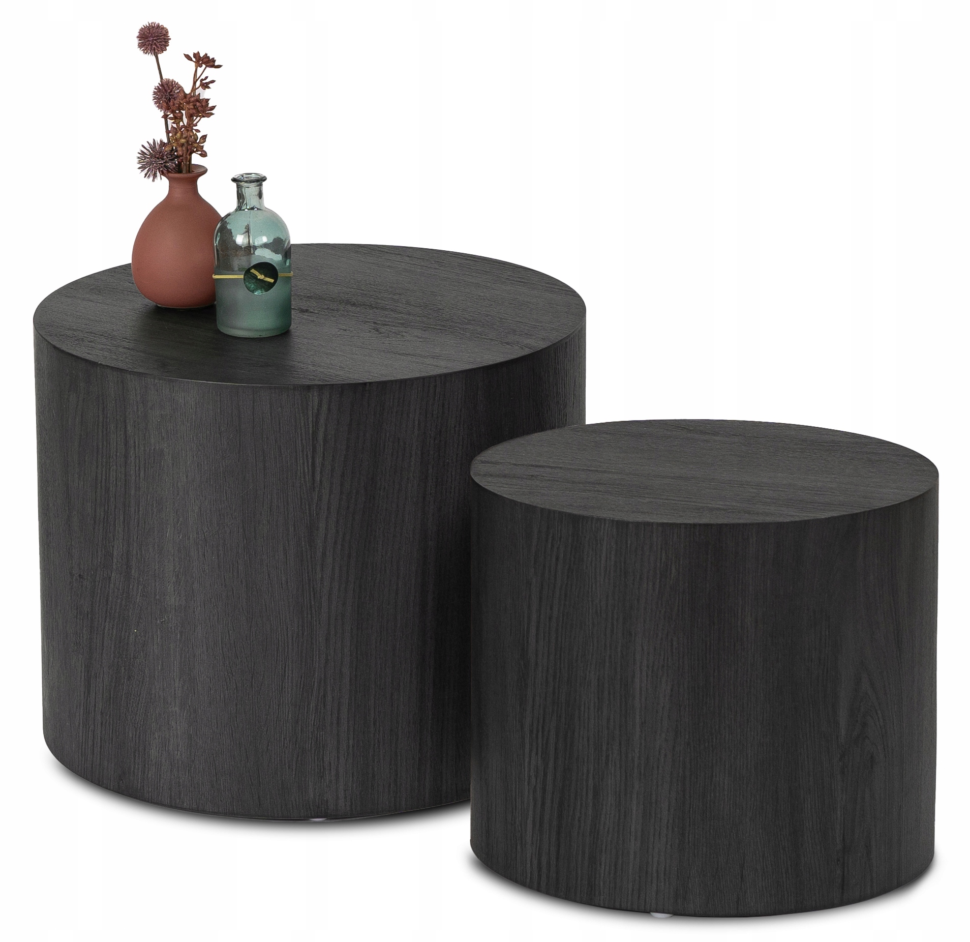 Sada konferenčního stolku Kulatý Loft Černý Dřevěný 2v1 Lavička Černá Leila