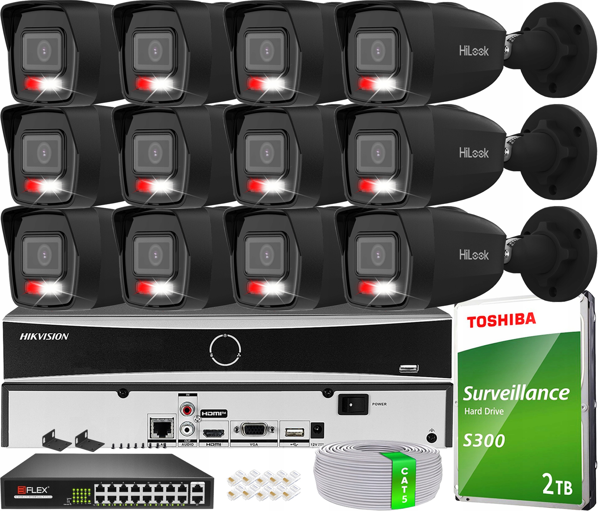 Sada Kamer 12x IPC-B160HA-LU 6MPX Ip Venkovní Black Hilook Hik Disk 2TB