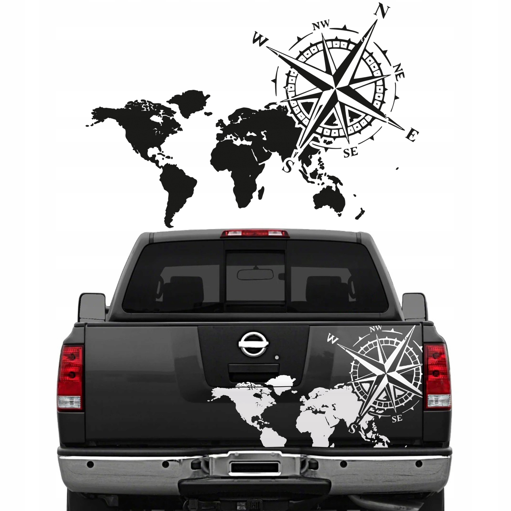 Samolepka Grafika na auto Růže větrů Kompas Mapa světa World 134x91