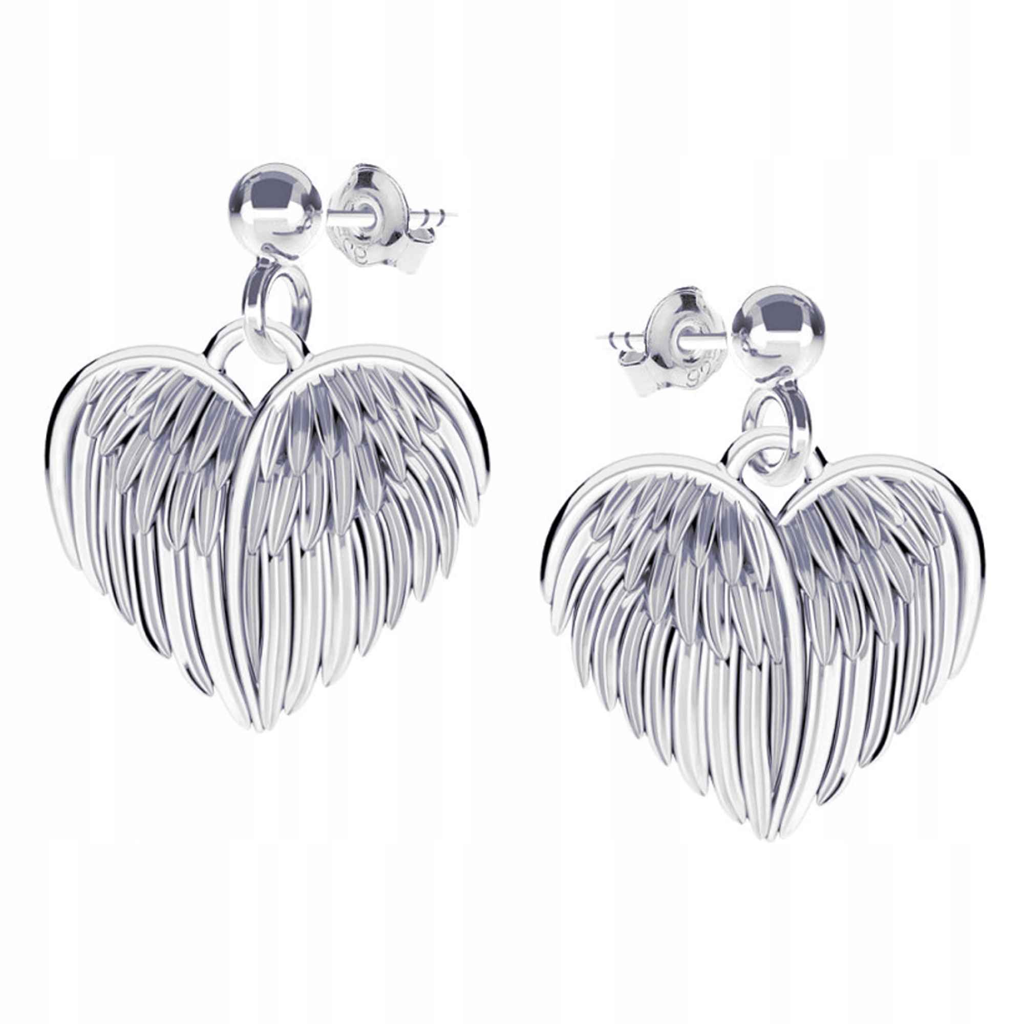 Stříbro 925 Stříbrné náušnice, tyčinka s andělskými křídly ve tvaru srdce