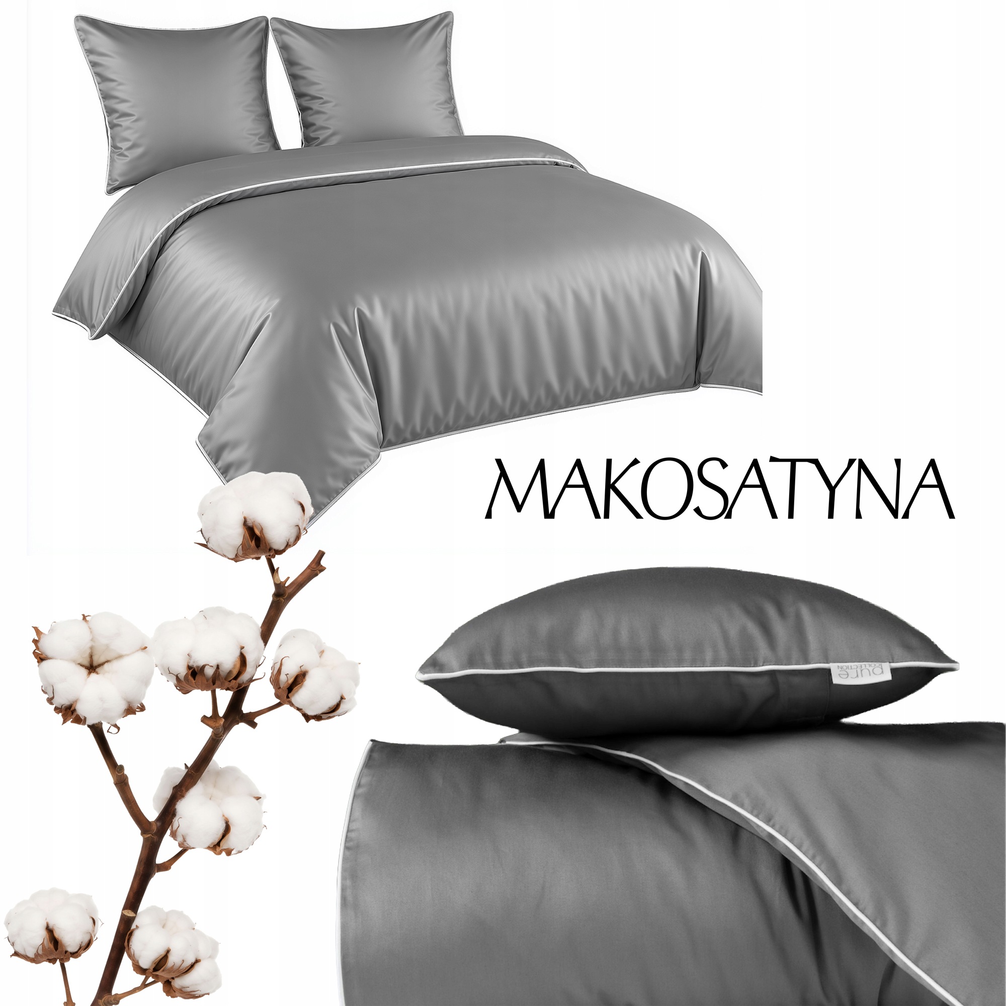 Posteľná Bielizeň Pure z bavlneného makosatínu 220x200 Šedá Premium
