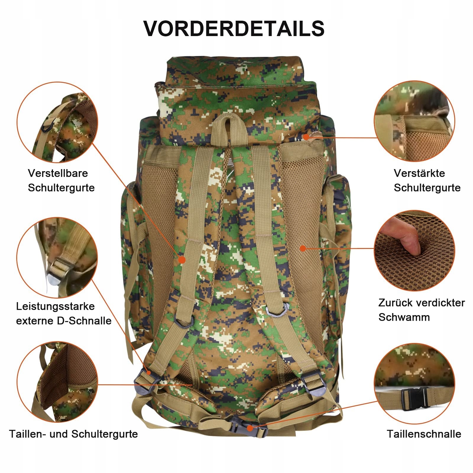 KABXHUEO Plecak Turystyczny 80L Wodoodporny Survival Molle Outdoor — miniatura 5
