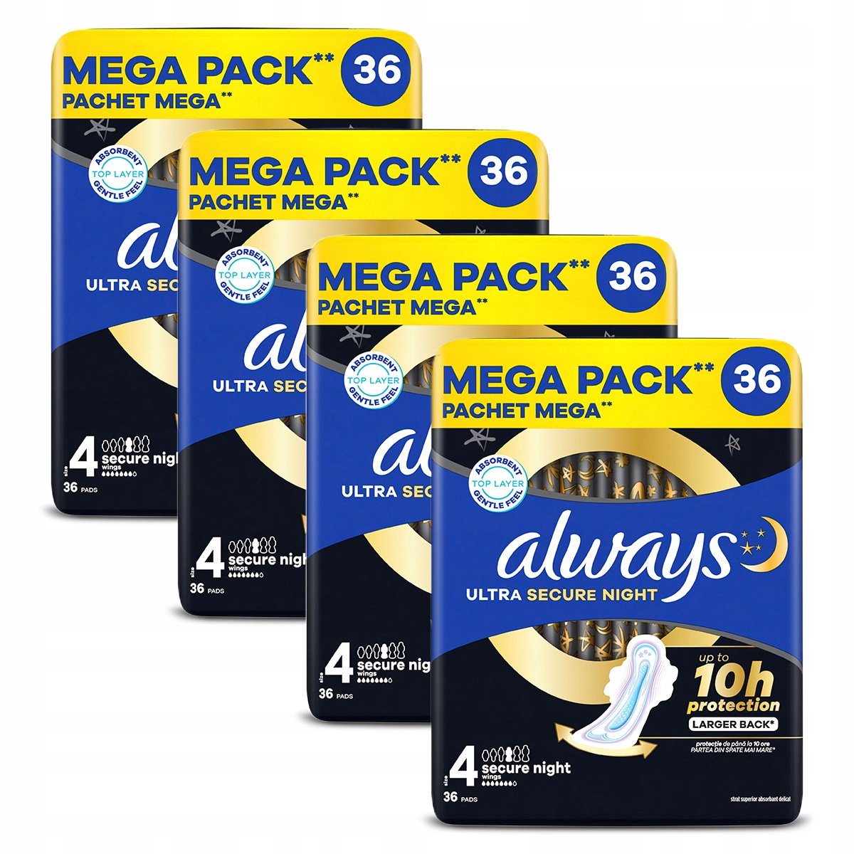 Zestaw Always Ultra Podpaski Secure Night rozmiar 4, 36 sztuk x4