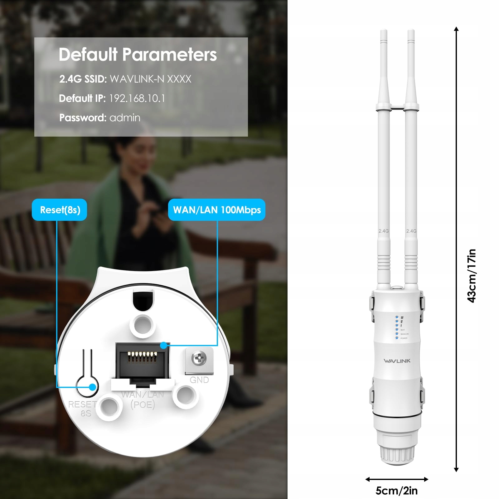 WAVLINK N300 Zewnętrzny Wzmacniacz WLAN 300Mbit/s PoE AP Router Repeater — miniatura 8
