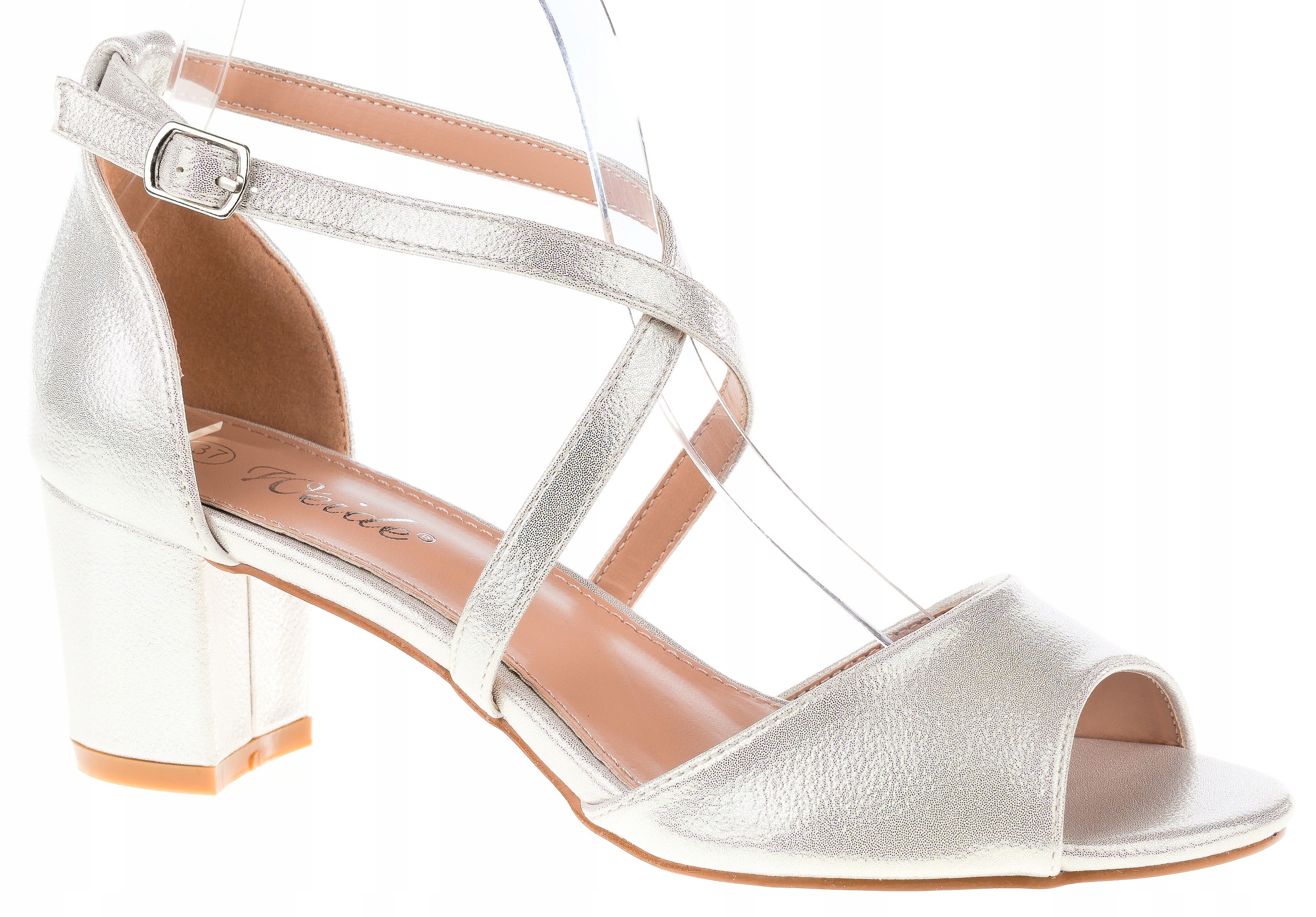 

Sandały Na Obcasie Słupku 6 CM. Srebrne 36