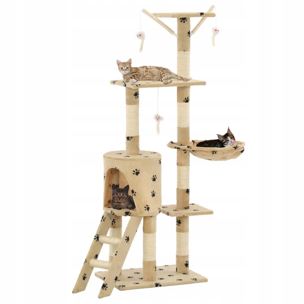 Škrabadlo se sisalovými sloupky, 138 cm, béžové s kočičími tlapkami