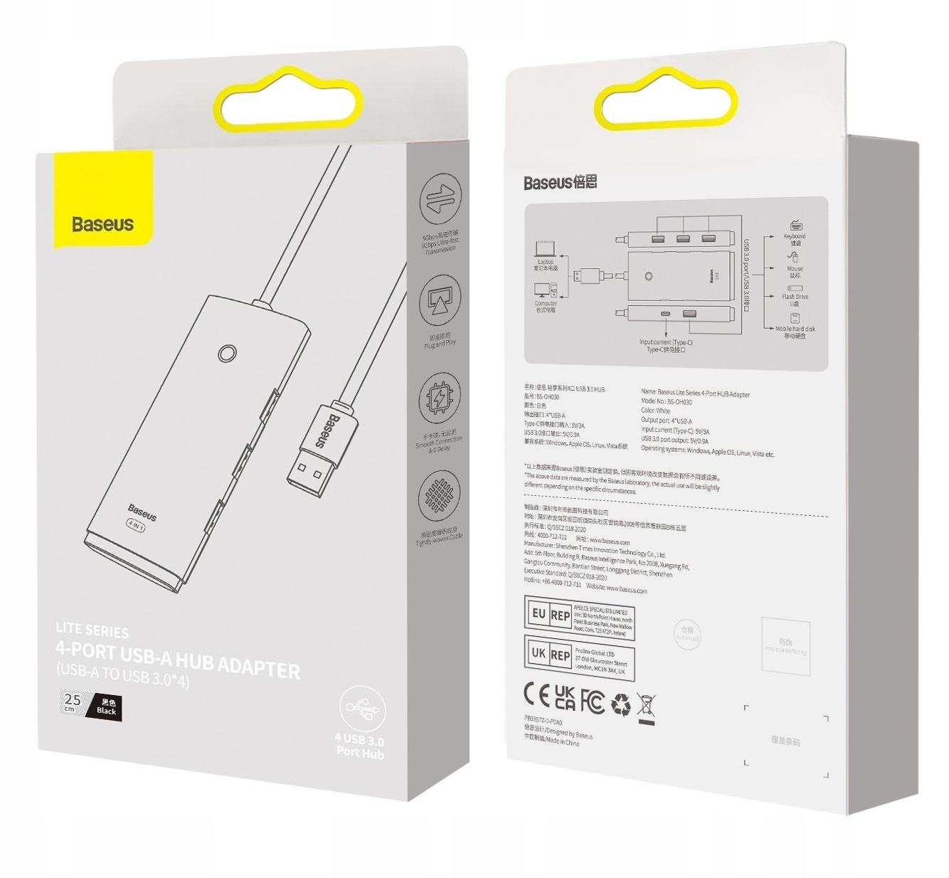 BASEUS ADAPTER HUB ROZDZIELACZ ROZGAŁĘŹNIK USB-A 4X USB 3.0 25cm Liczba portów 4