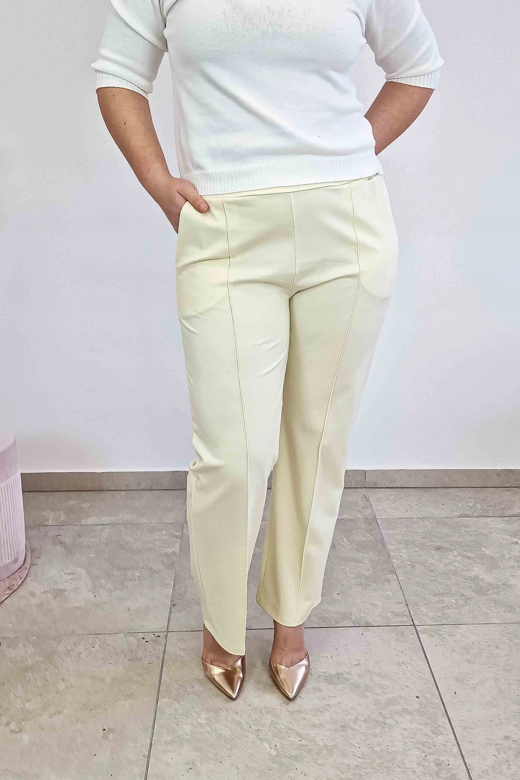 Simili Dámské kalhoty s širokou nohavicí Citronové 3