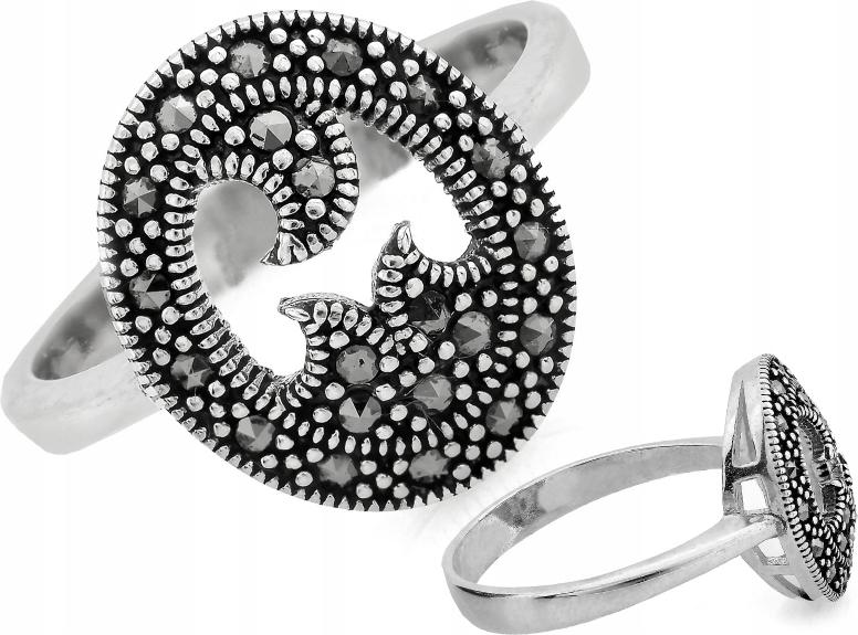 Stříbrný oxidovaný prsten 925 oválný s zirkony r15 jako dárek