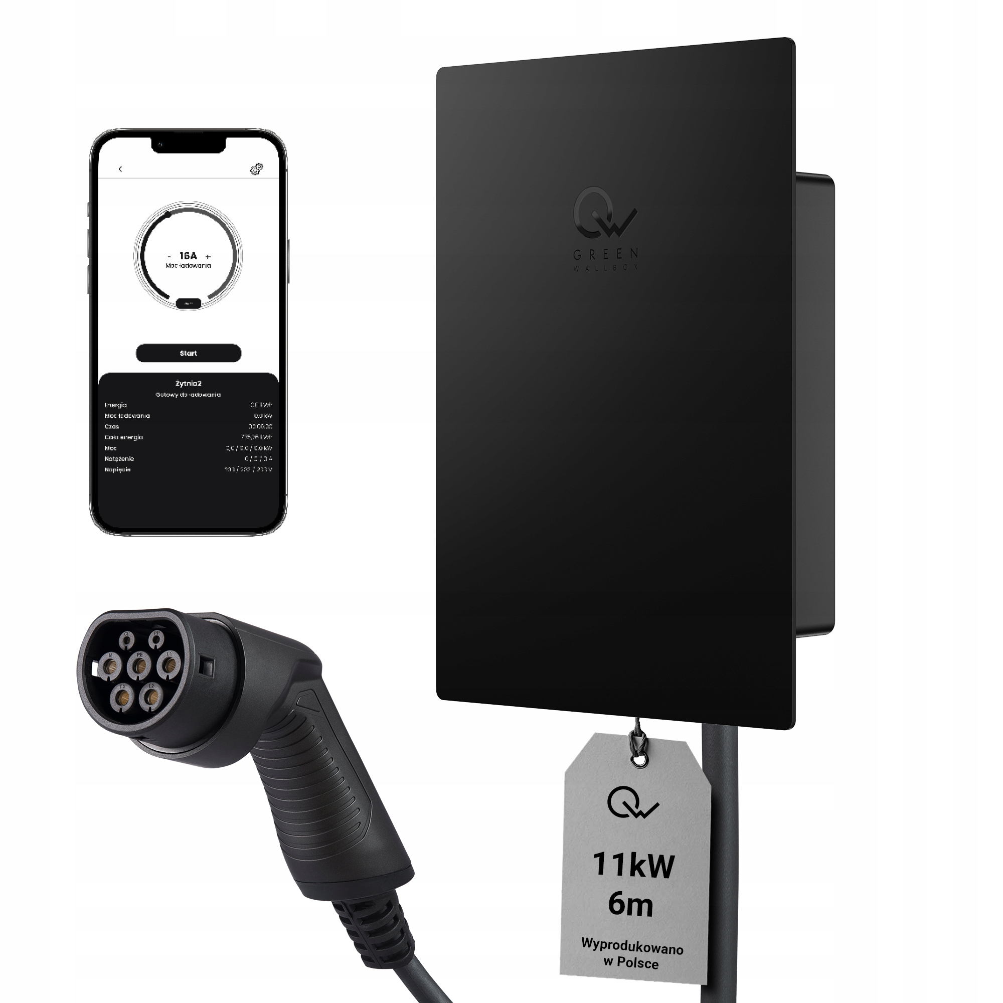 Green Wallbox 2 Pro Slim 11kW z kablem Type 2 6m WiFi APP Harmonogram Smart