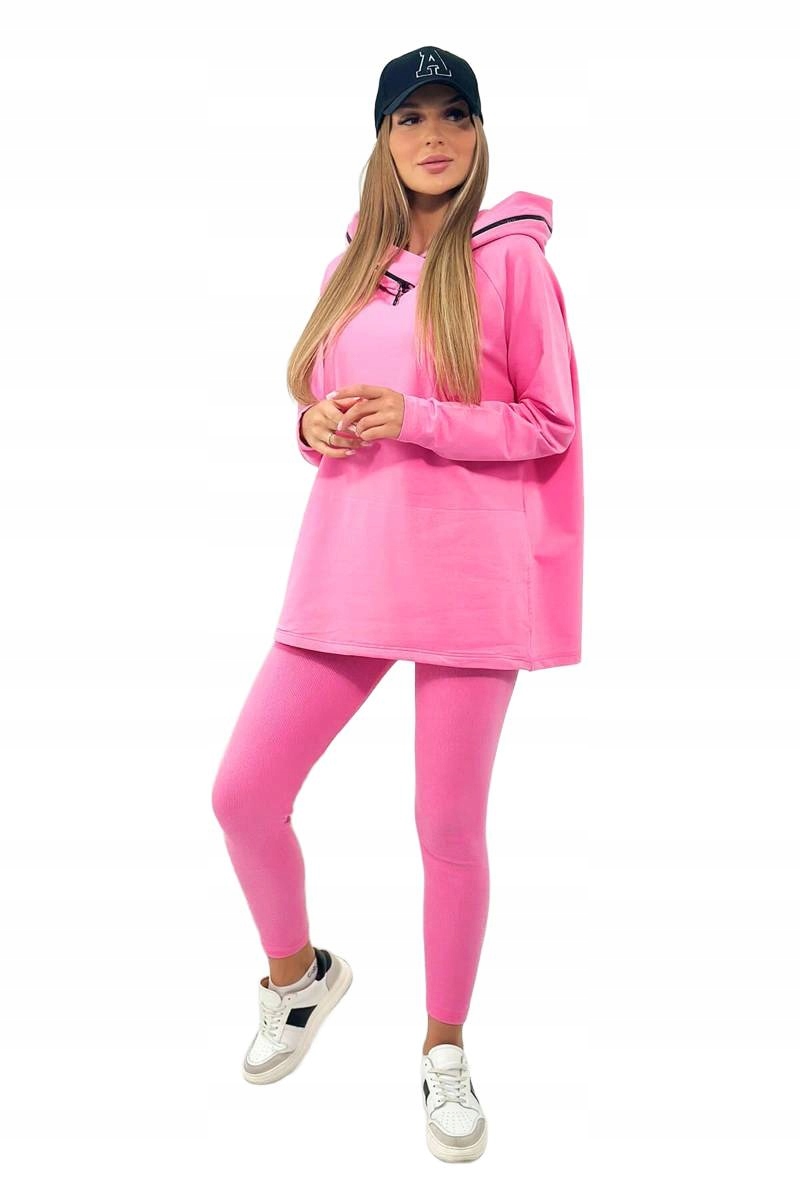 Bavlněný komplet mikina s kapucí legíny růžová